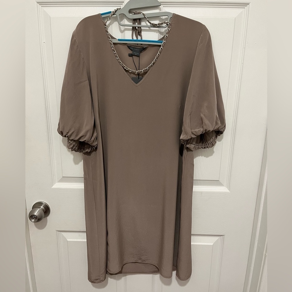 NWT Vintage Armani Exchange 100% Silk Dress In Taupe Grey Size 14